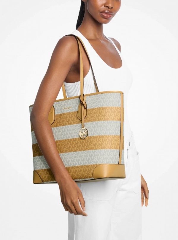 Eva Large Striped Signature Logo Tote Bag
