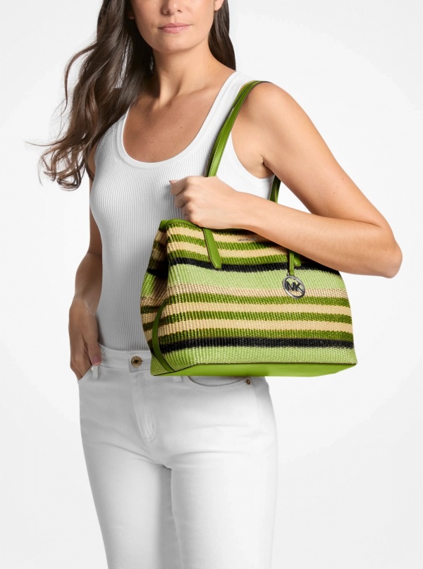 Avalon Medium Striped Woven Tote Bag