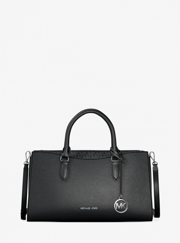 Arden Medium Pebbled Leather and Signature Logo Top-Zip Satchel