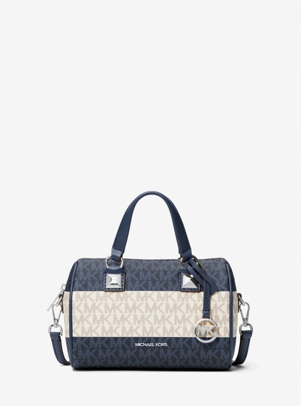 Grayson Small Striped Signature Logo Duffel Crossbody Bag