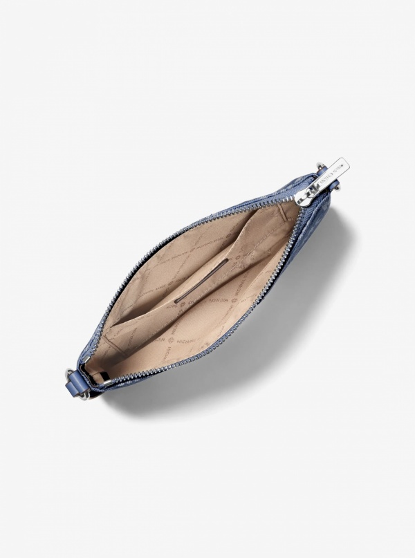 Jet Set Travel Small Logo Jacquard Denim Wristlet