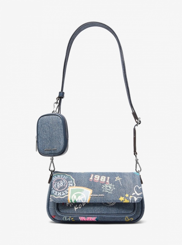 Jet Set Travel Small Embellished Denim Crossbody Bag With Pouch