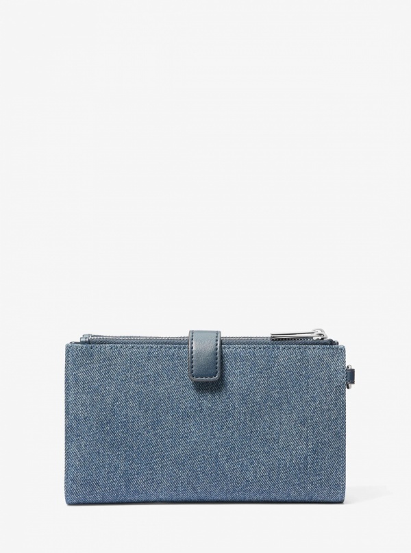 Jet Set Travel Embellished Denim Wristlet