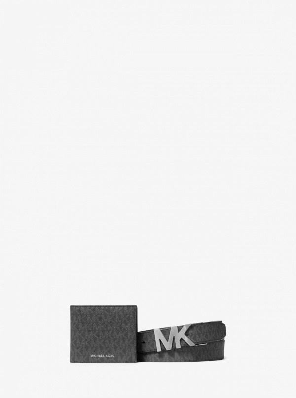 Michael Kors Mens Signature Logo Wallet and Reversible Belt Gift Set