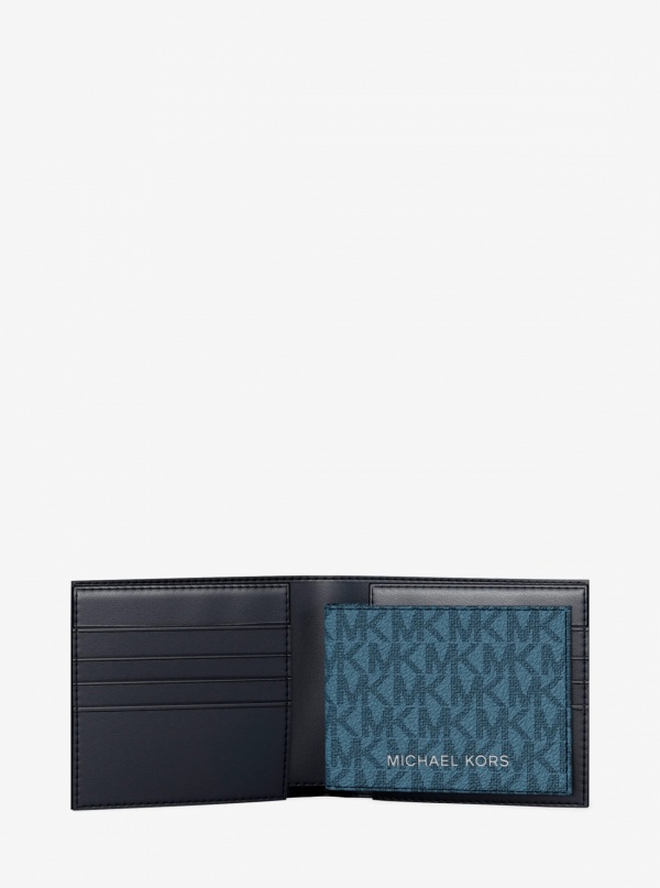 Michael Kors Mens Cooper Striped Signature Logo Billfold Wallet With Passcase