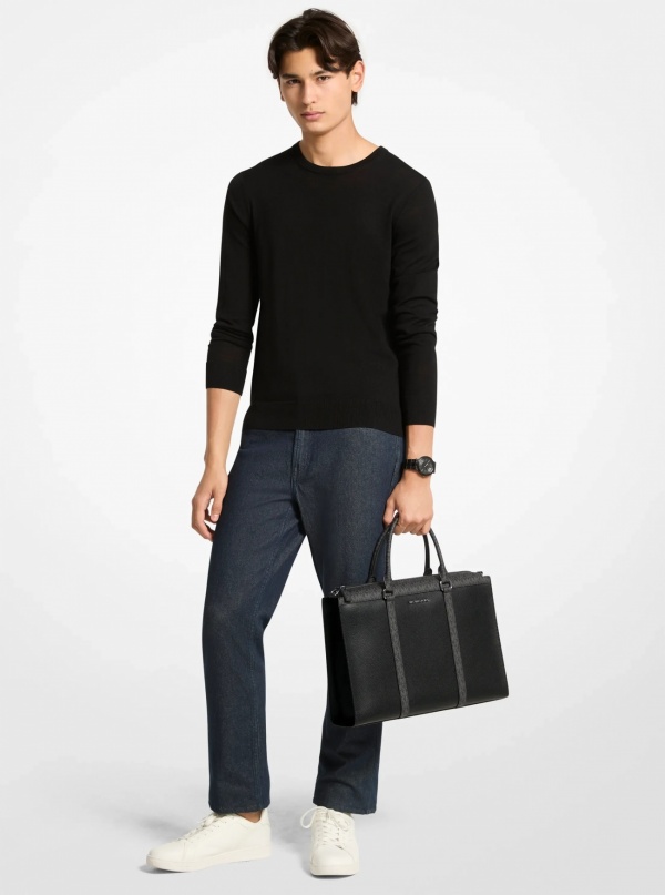 Michael Kors Mens Cooper Pebbled Leather and Signature Logo Briefcase