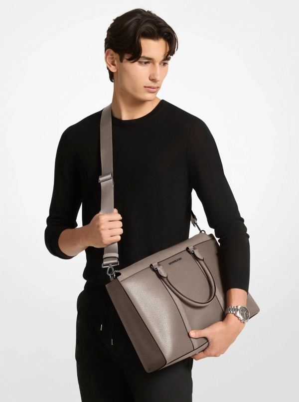 Michael Kors Mens Cooper Pebbled Leather and Signature Logo Briefcase