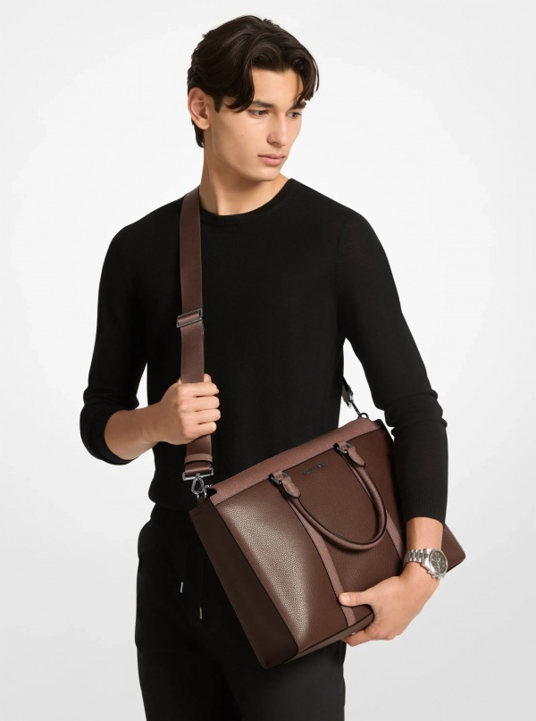Michael Kors Mens Cooper Pebbled Leather and Signature Logo Briefcase