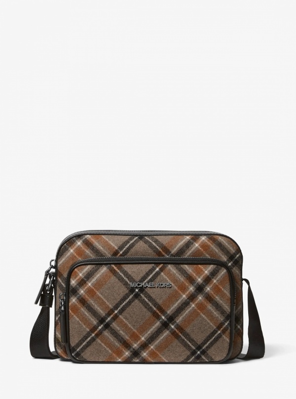 Michael Kors Mens Cooper Plaid Wool Blend Flight Bag