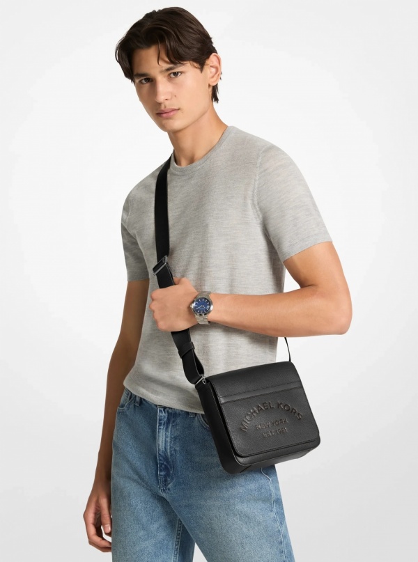 Michael Kors Mens Cooper Pebbled Leather Crossbody Bag