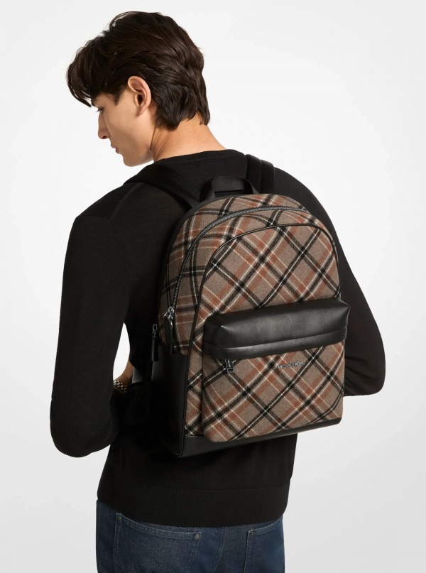 Michael Kors Mens Pacey Plaid Print Wool Blend Backpack