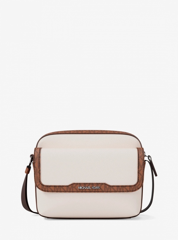 Michael Kors Mens Cooper Medium Pebbled Leather and Signature Logo Camera Crossbody Bag