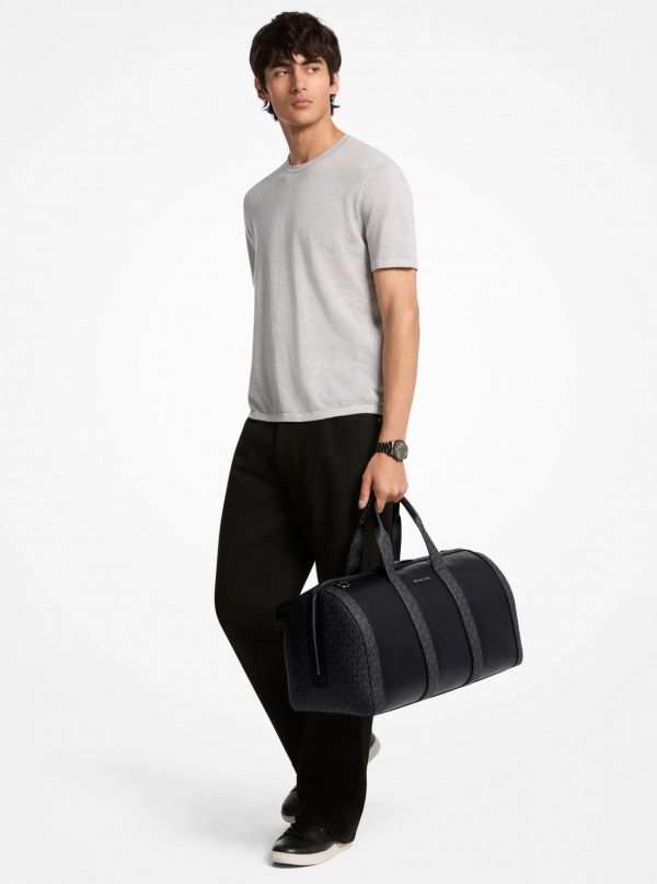 Michael Kors Mens Cooper Pebbled Leather and Signature Logo Duffel Bag