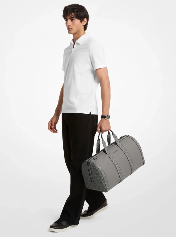 Michael Kors Mens Cooper Pebbled Leather and Signature Logo Duffel Bag