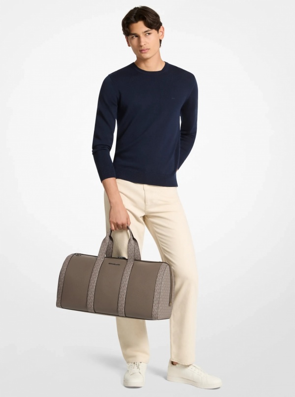 Michael Kors Mens Cooper Pebbled Leather and Signature Logo Duffel Bag