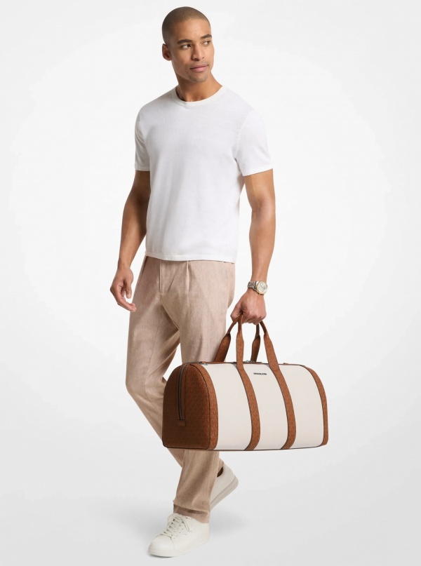 Michael Kors Mens Cooper Pebbled Leather and Signature Logo Duffel Bag