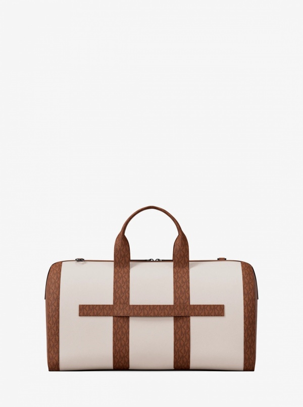 Michael Kors Mens Cooper Pebbled Leather and Signature Logo Duffel Bag