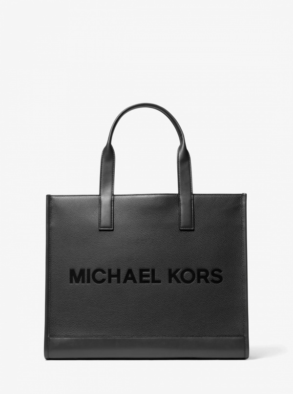 Michael Kors Mens Cooper Logo Embossed Pebbled Leather Tote Bag
