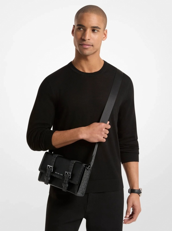 Michael Kors Mens Cooper Pebbled Leather and Signature Logo Trunk Crossbody Bag