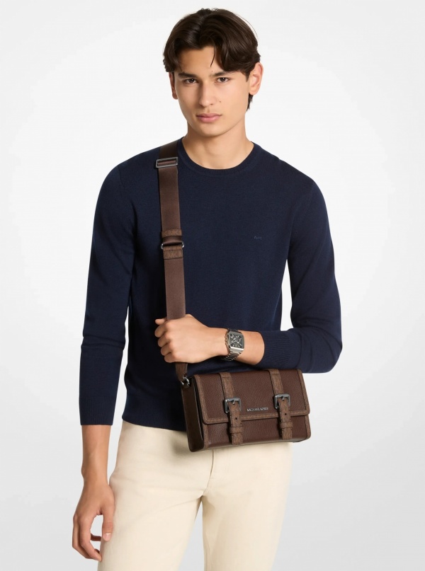 Michael Kors Mens Cooper Pebbled Leather and Signature Logo Trunk Crossbody Bag