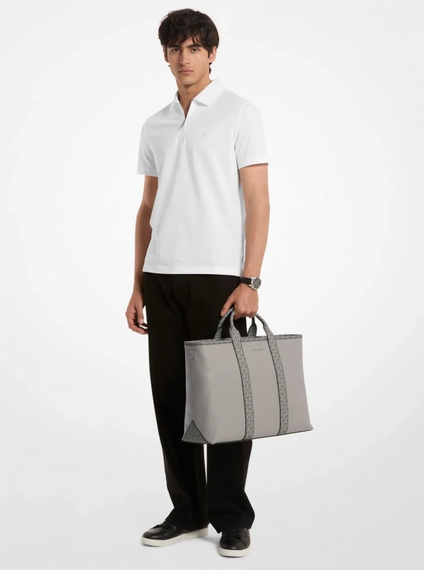 Michael Kors Mens Cooper Medium Pebbled Leather and Signature Logo Tote Bag
