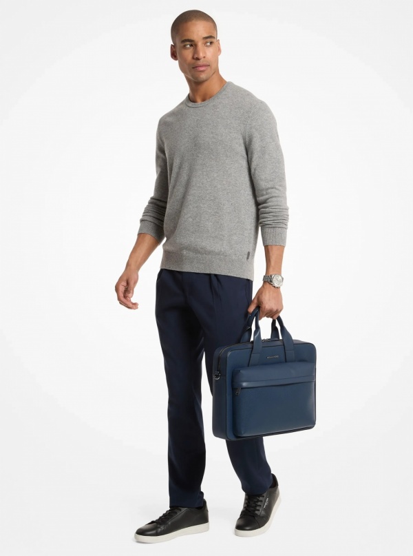 Michael Kors Mens Pacey Medium Pebbled Leather Pocket Briefcase