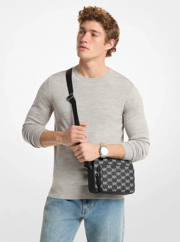 Michael Kors Mens Cooper Logo Jacquard Denim Flight Bag
