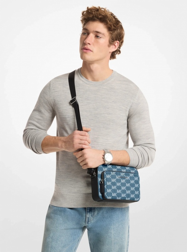 Michael Kors Mens Cooper Logo Jacquard Denim Flight Bag