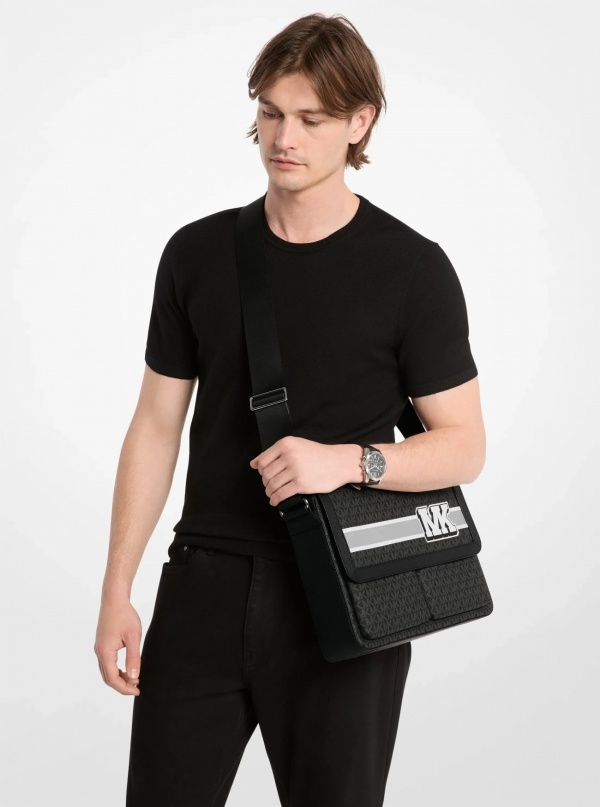 Michael Kors Mens Pacey Embellished Signature Logo Messenger Bag