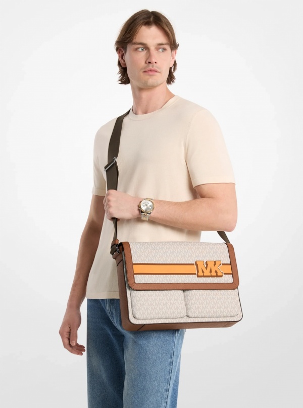 Michael Kors Mens Pacey Embellished Signature Logo Messenger Bag