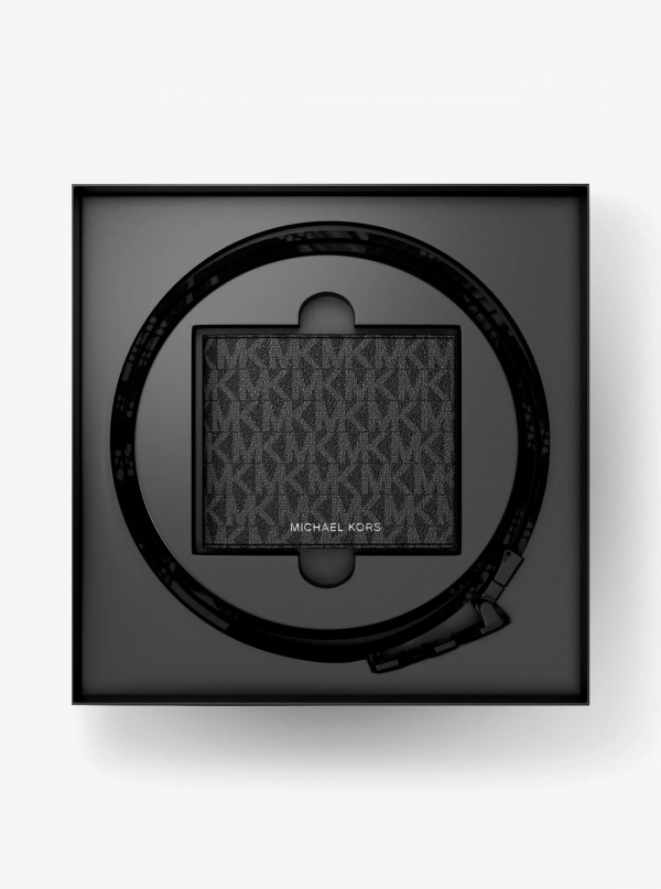 Michael Kors Mens Signature Logo Wallet and Belt Gift Set
