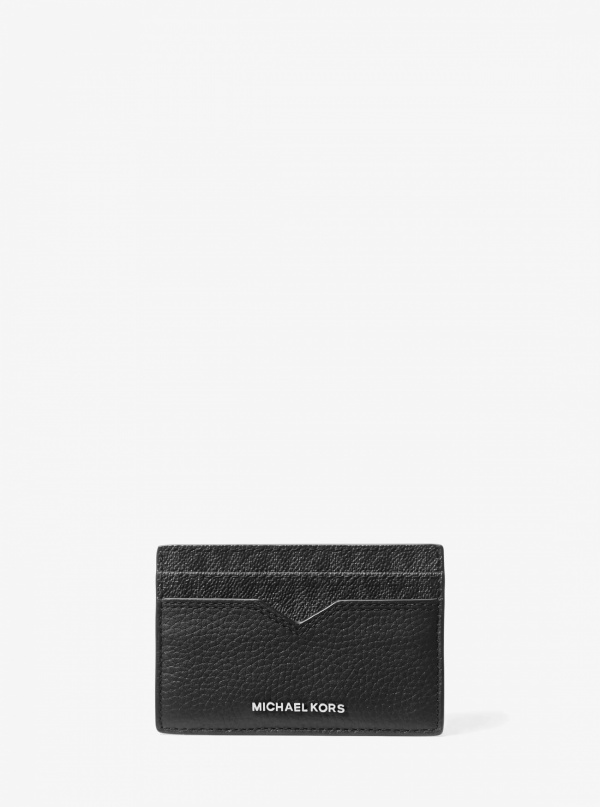 Michael Kors Mens Hudson Pebbled Leather and Signature Logo Money Clip Card Case