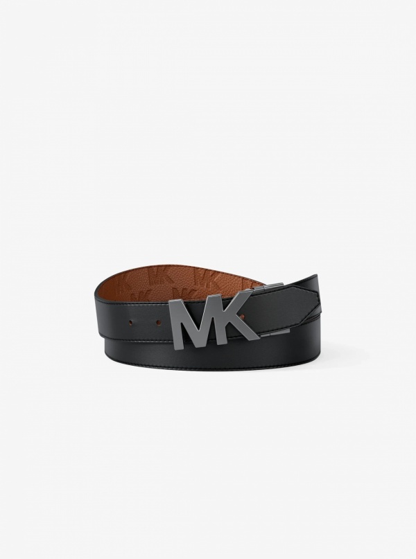 Michael Kors Mens Reversible Logo Embossed Leather Buckle Belt
