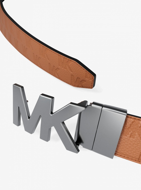 Michael Kors Mens Reversible Logo Embossed Leather Buckle Belt
