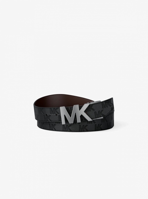 Michael Kors Mens Reversible Logo Embossed Leather Buckle Belt
