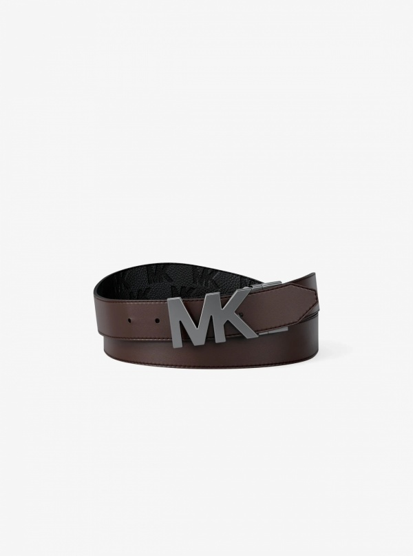 Michael Kors Mens Reversible Logo Embossed Leather Buckle Belt