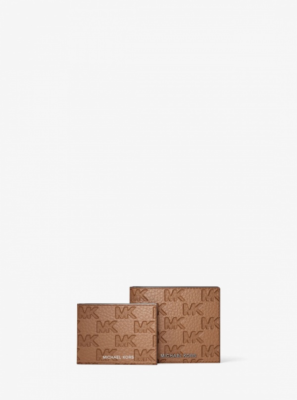Michael Kors Mens Hudson Logo Embossed Leather Billfold Wallet and Passcase
