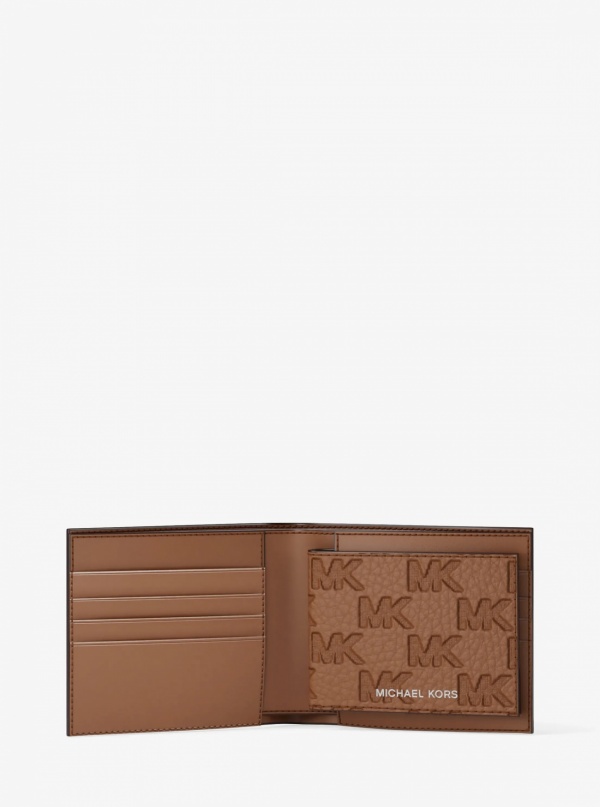 Michael Kors Mens Hudson Logo Embossed Leather Billfold Wallet and Passcase