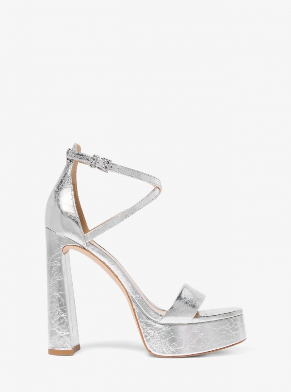 Michael Kors Cami Crackled Metallic Leather Platform Sandal