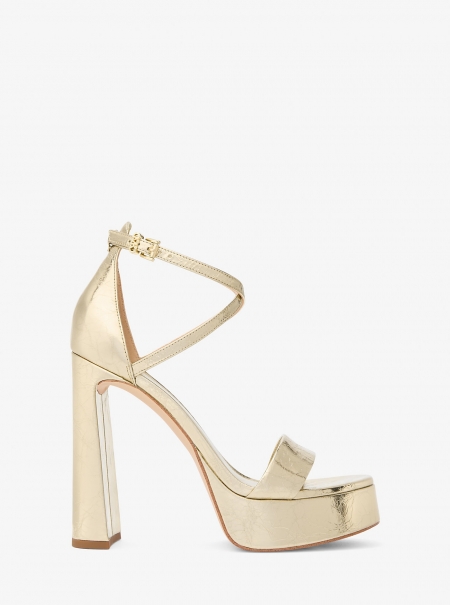 MICHAEL Michael Kors Cami Crackled Metallic Leather Platform Sandal