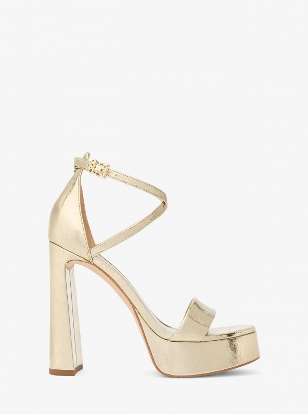 Michael Kors Cami Crackled Metallic Leather Platform Sandal