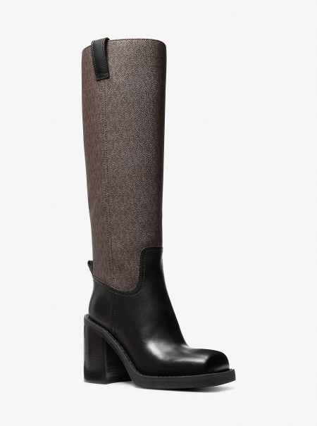 MICHAEL Michael Kors Houston Signature Logo and Leather Block Heel Boot