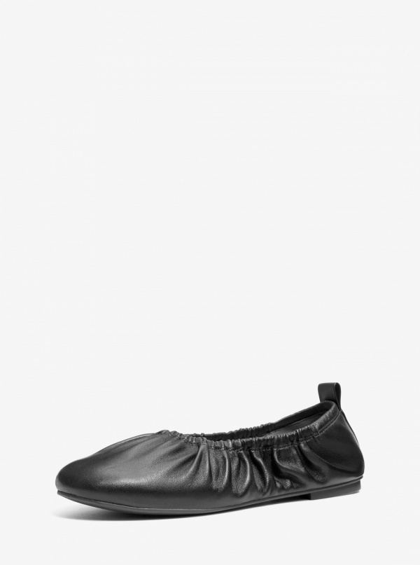 Michael Kors Bri Ruched Leather Ballet Flat