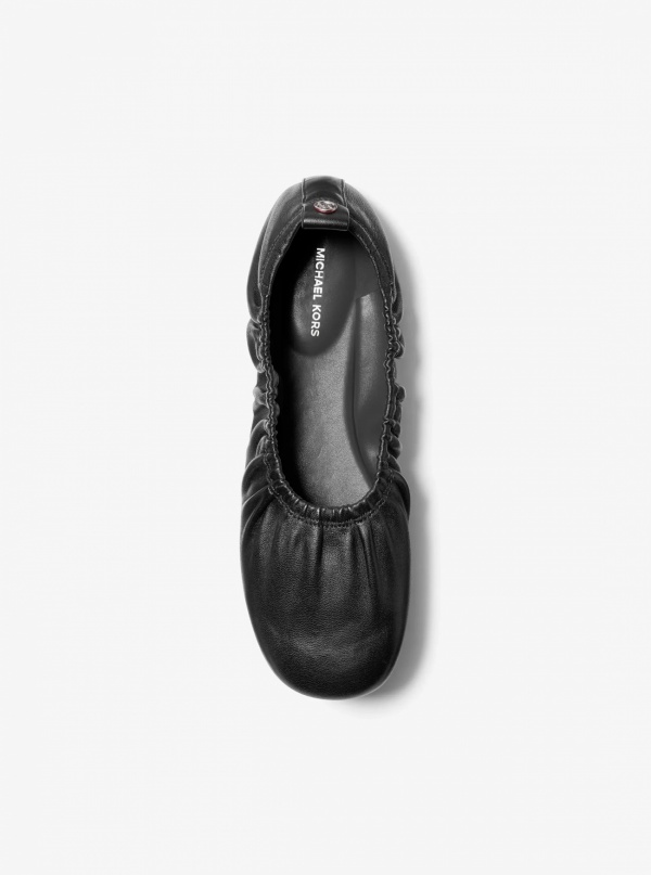 Michael Kors Bri Ruched Leather Ballet Flat