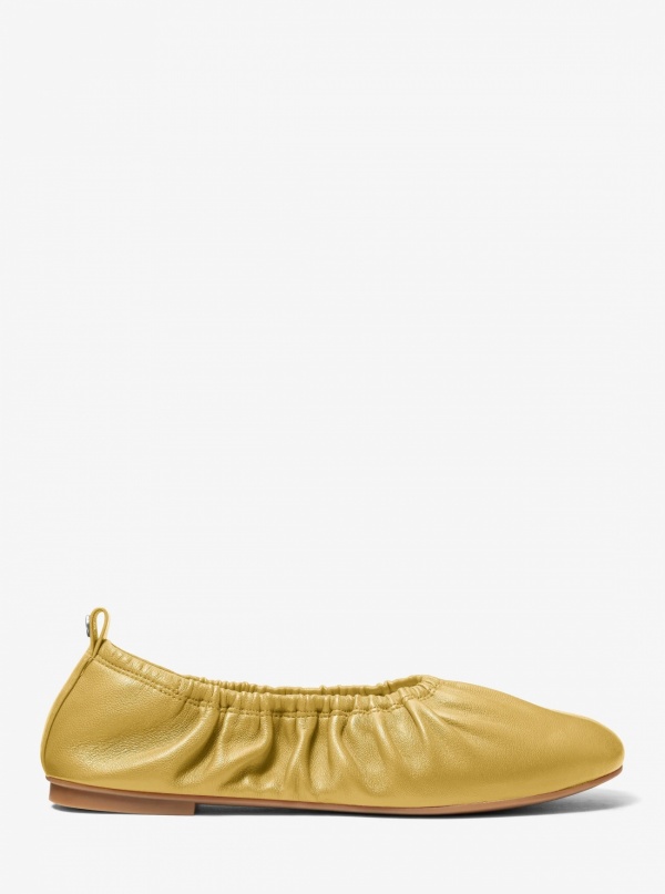 Michael Kors Bri Ruched Leather Ballet Flat