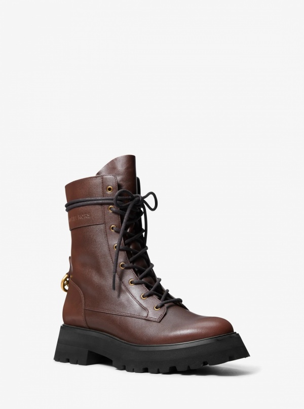 Michael Kors Caleb Burnished Leather Combat Boot