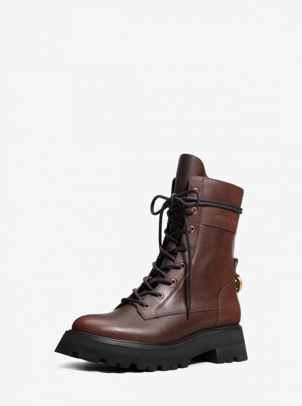 Michael Kors Caleb Burnished Leather Combat Boot
