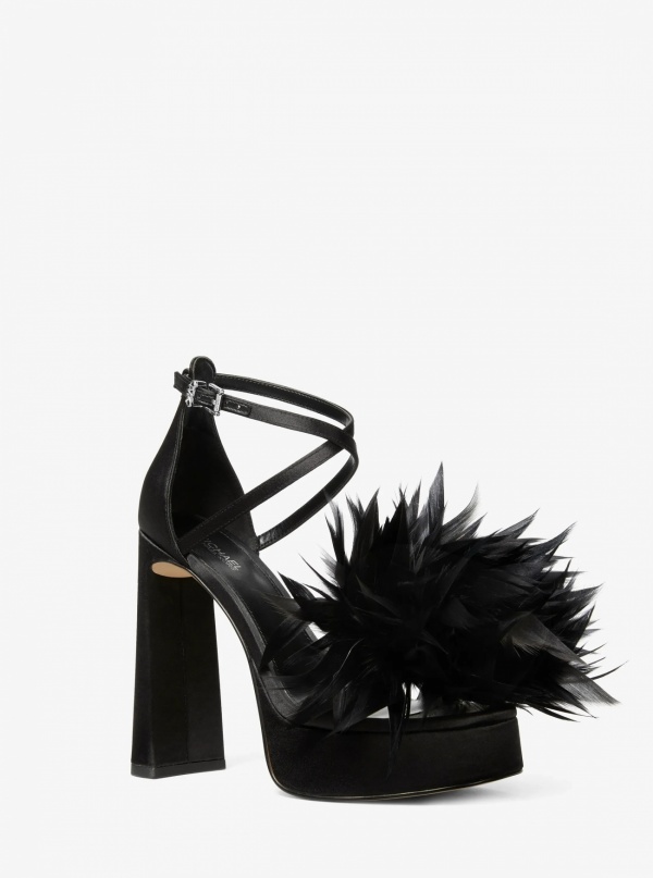Michael Kors Cami Feather Trim Satin Platform Sandal
