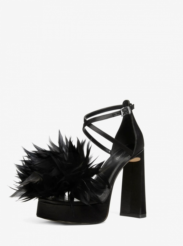 Michael Kors Cami Feather Trim Satin Platform Sandal