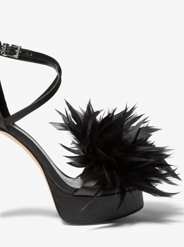 Michael Kors Cami Feather Trim Satin Platform Sandal
